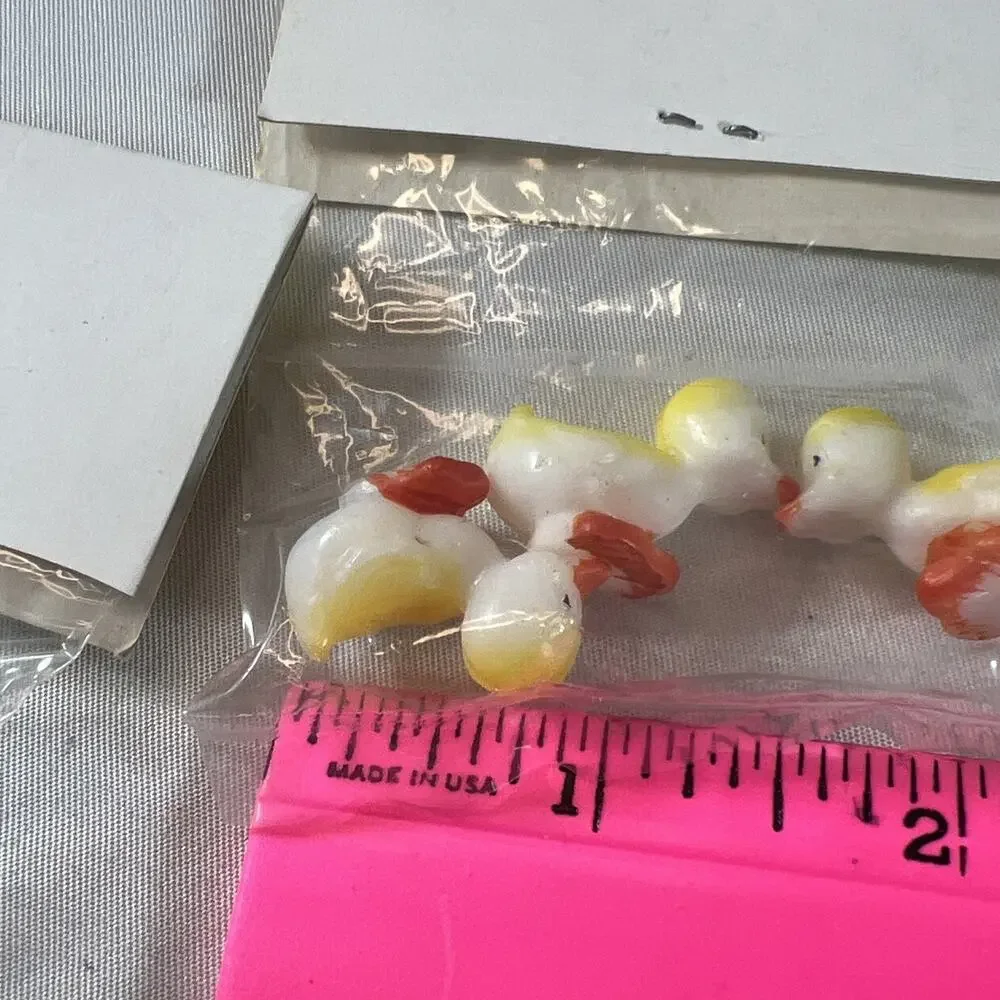 Vintage Hand Painted Duck Miniatures Set of 6 Plastic Yellow Ducklings Mini Tiny